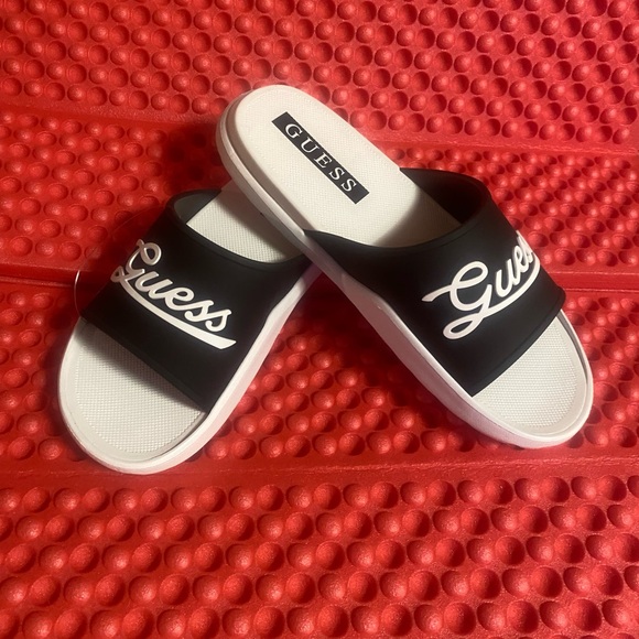 Guess Women's Black Slides with White Sole - Picture 1 of 4
